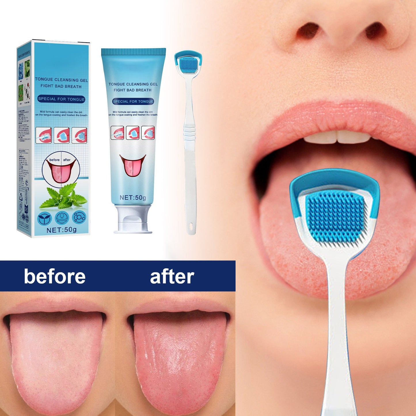 Tongue cleaning gel with brush🔥Discounts you won't believe🔥